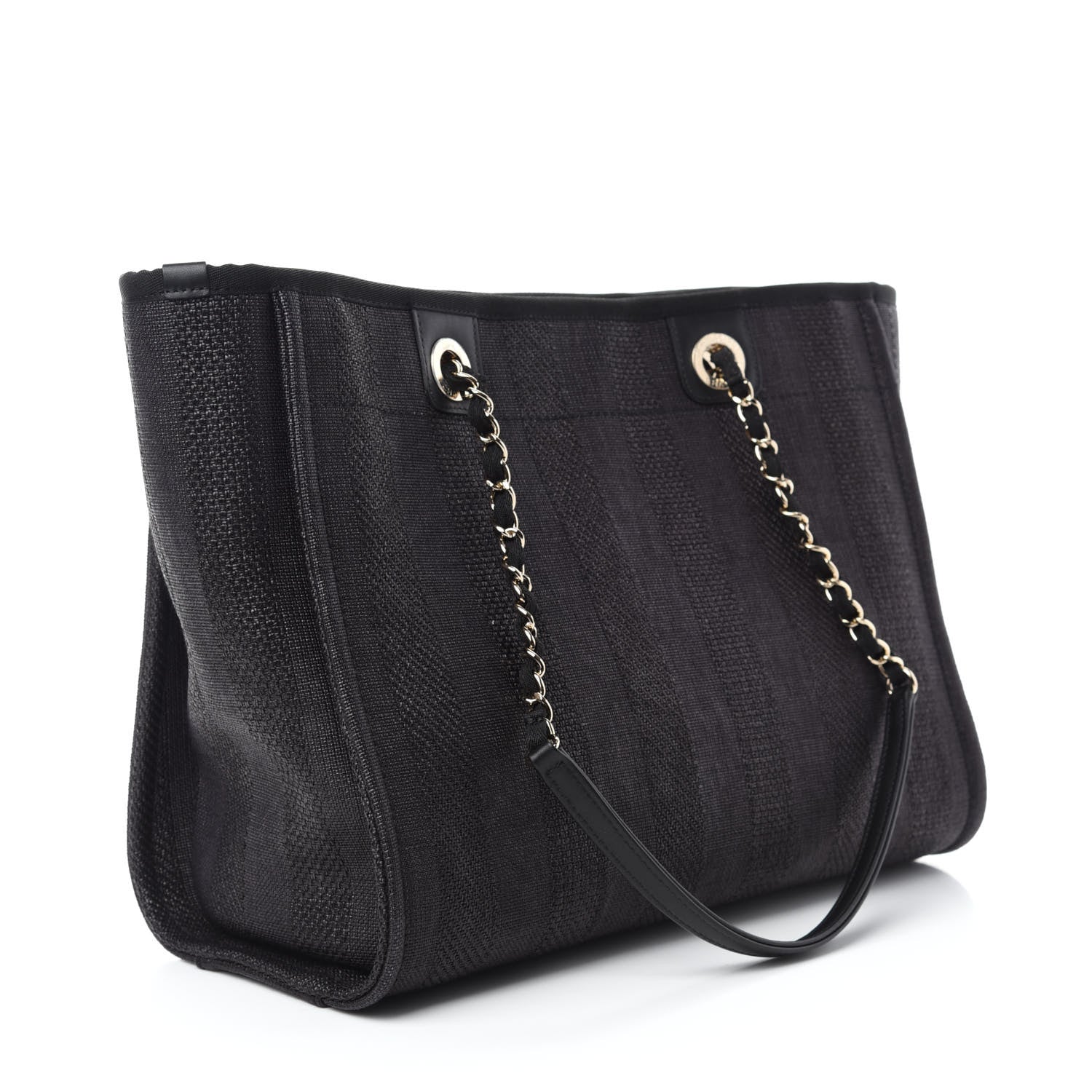 Chanel Mixed Fibers Striped Small Deauville Tote Black 3 of 10