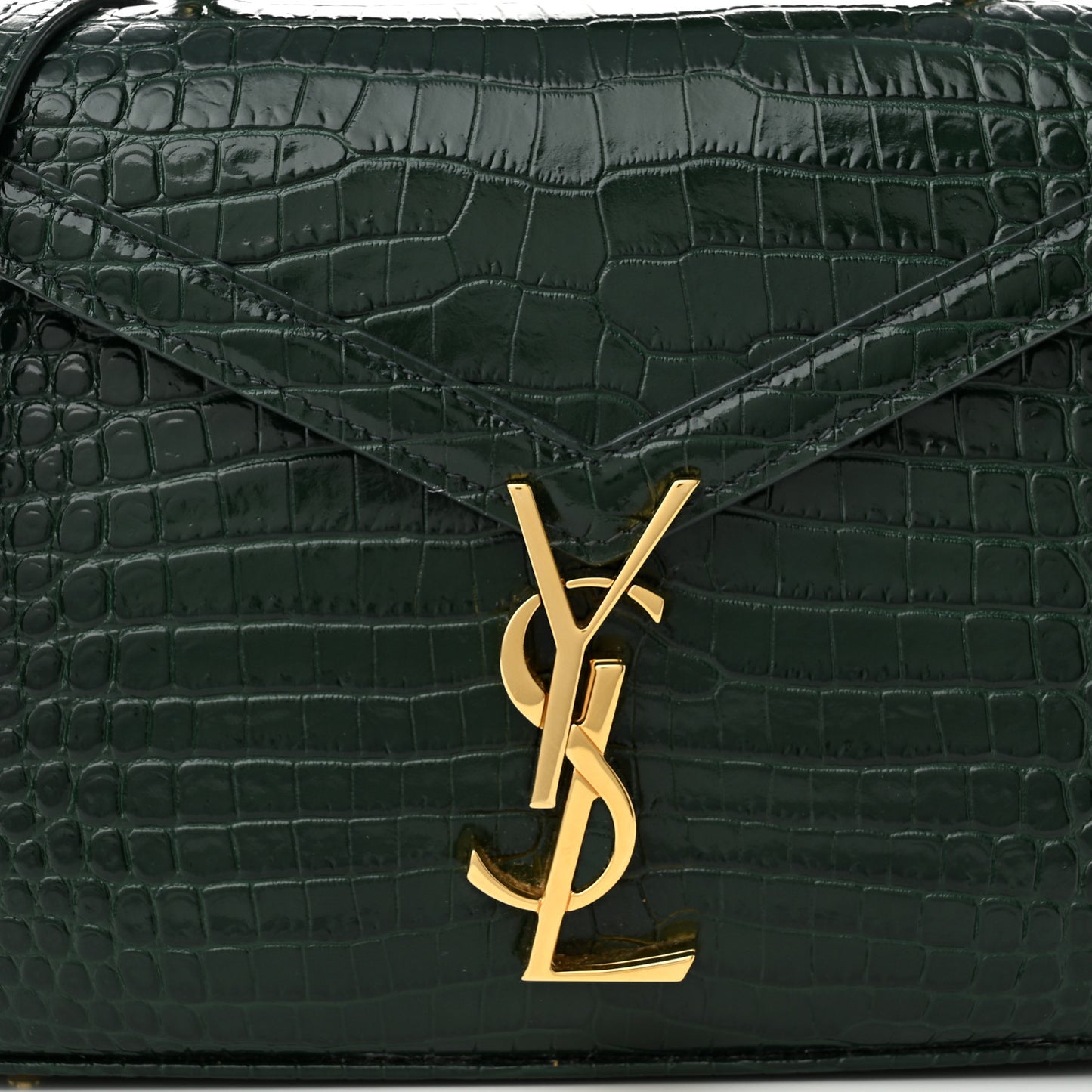 Calfskin Crocodile Embossed Mini Classic Monogram Cassandra Top Handle Green