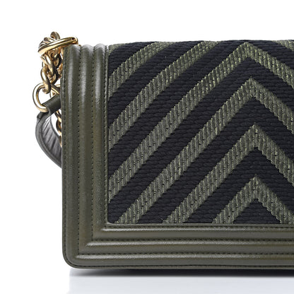 Chanel Fabric Chevron Braided Medium Boy Flap Black Dark Green 26 of 28