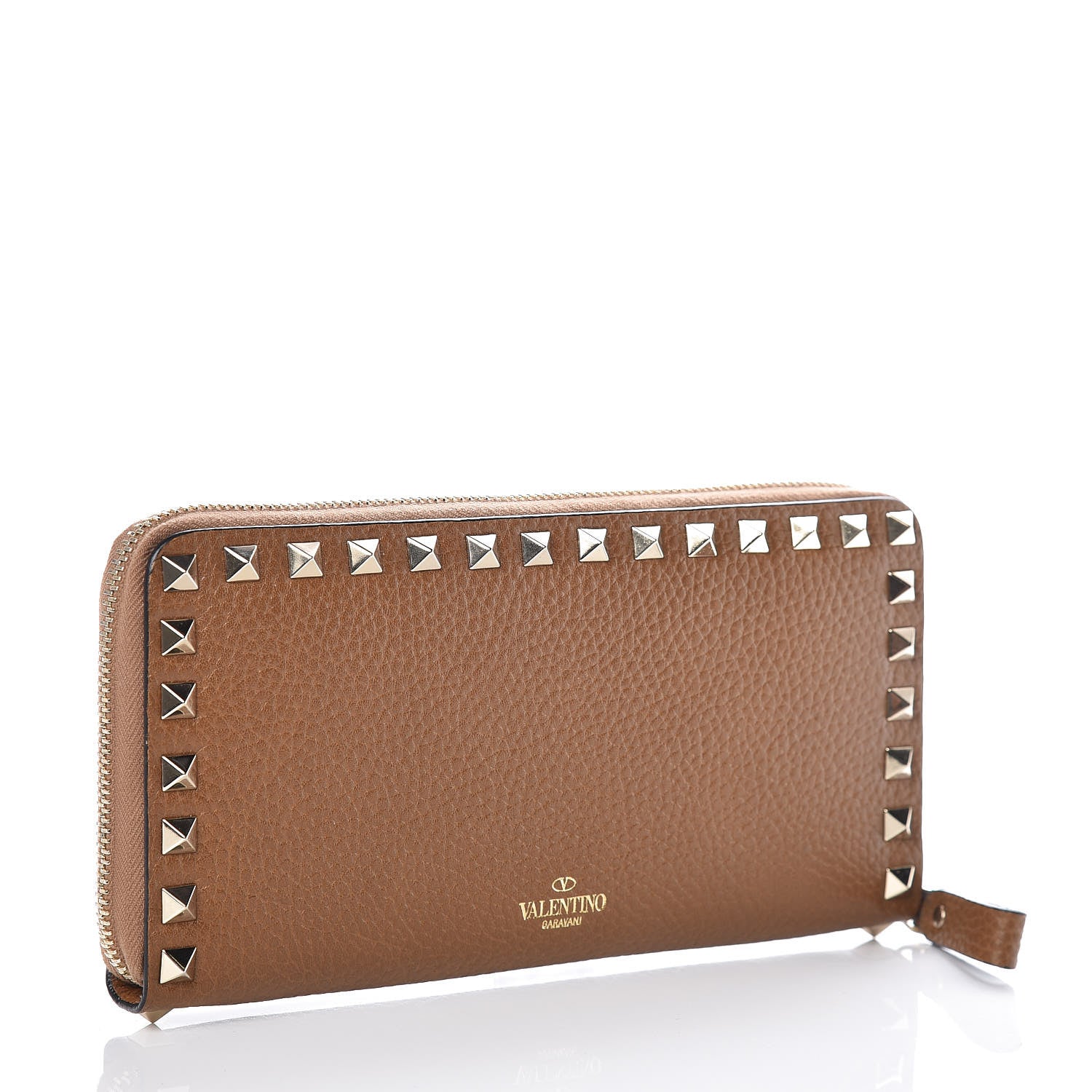 Valentino Garavani Pebbled Calfskin Rockstud Zip Around Wallet Bright Cognac 3 of 8