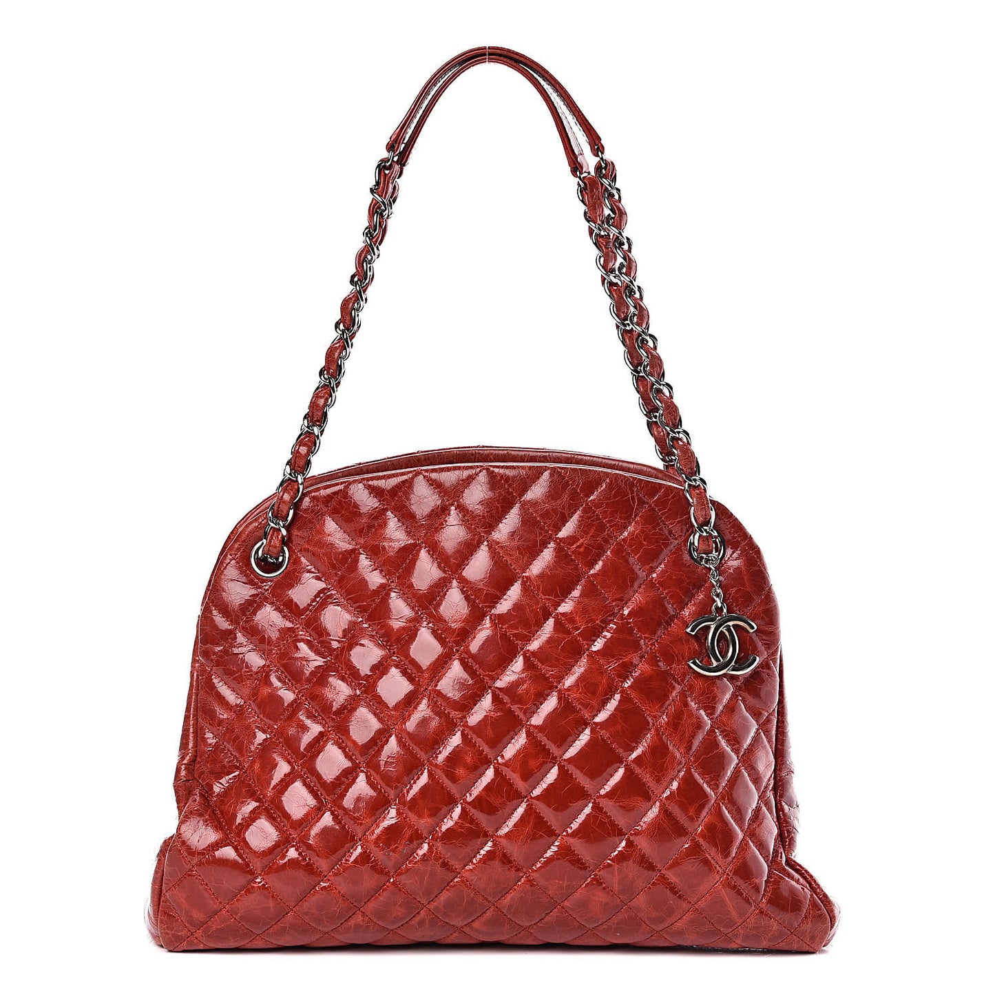 Glazed Calfskin Quilted Large Just Mademoiselle Bowling Bag Red