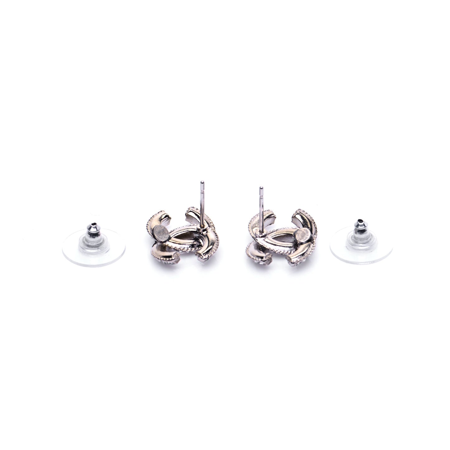 Enamel Crystal CC Earrings Silver