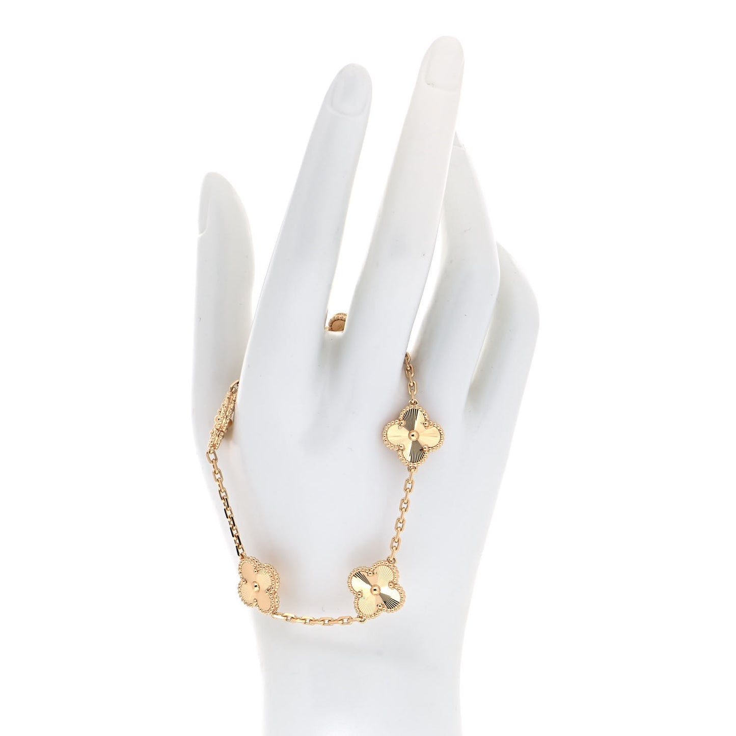 18K Yellow Gold 5 Motifs Guilloche Vintage Alhambra Bracelet