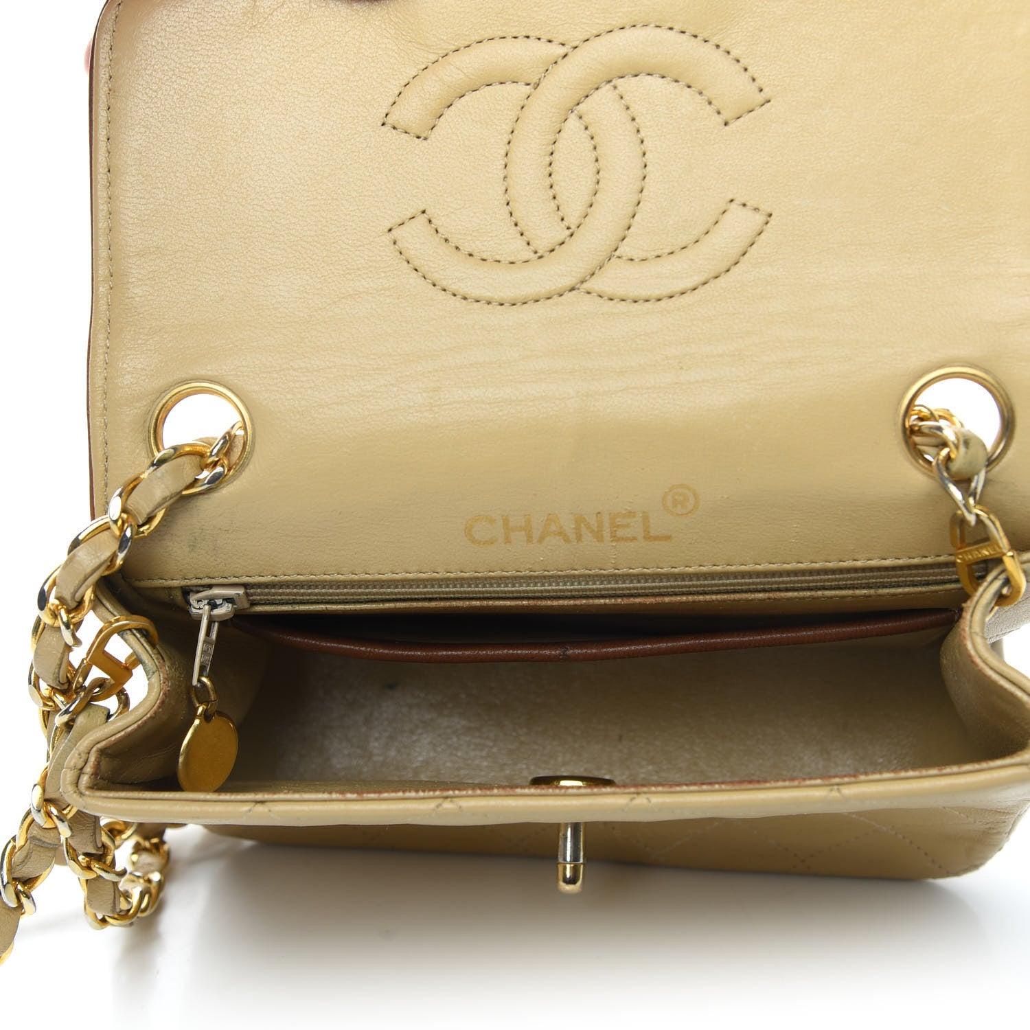 Chanel Lambskin Quilted Mini Square Flap Beige 7 of 10