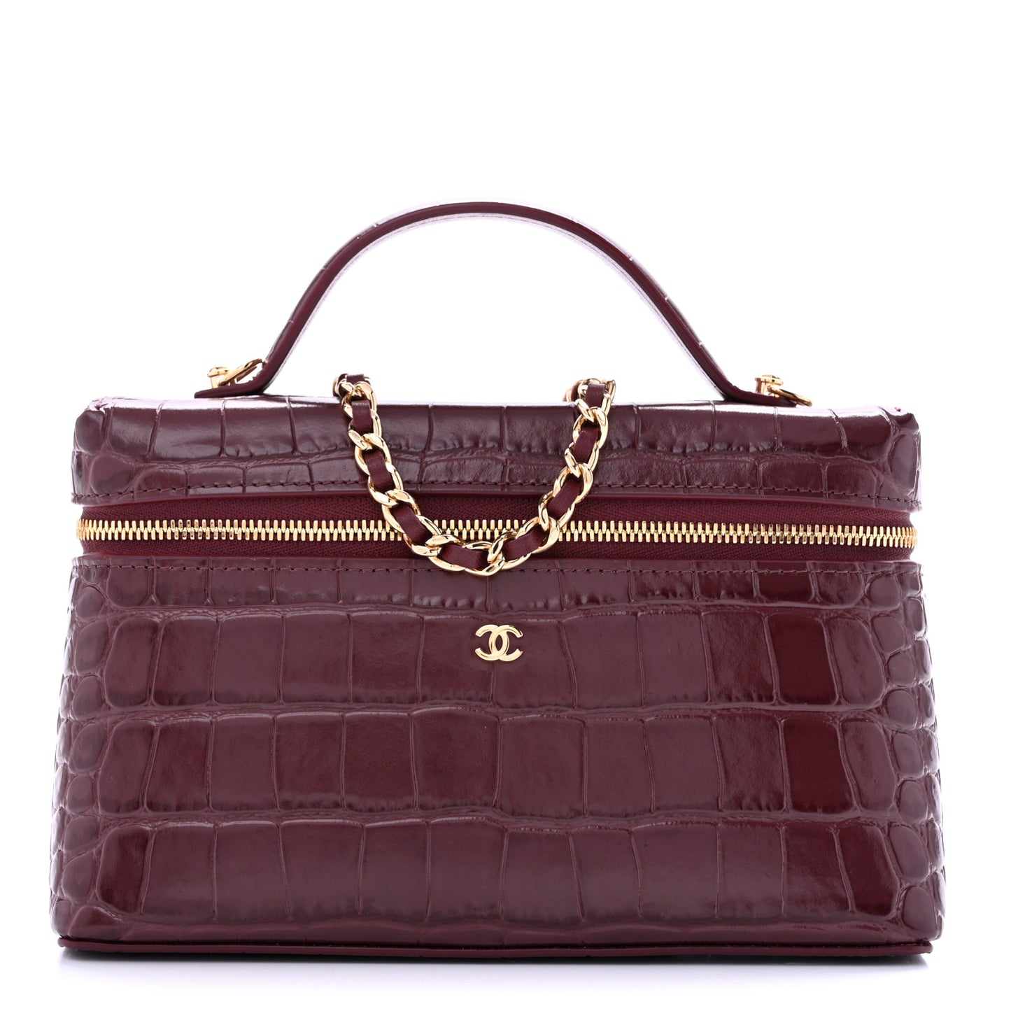 Calfskin Crocodile Embossed Crococo Exoticoco Vanity With Chain Dark Burgundy