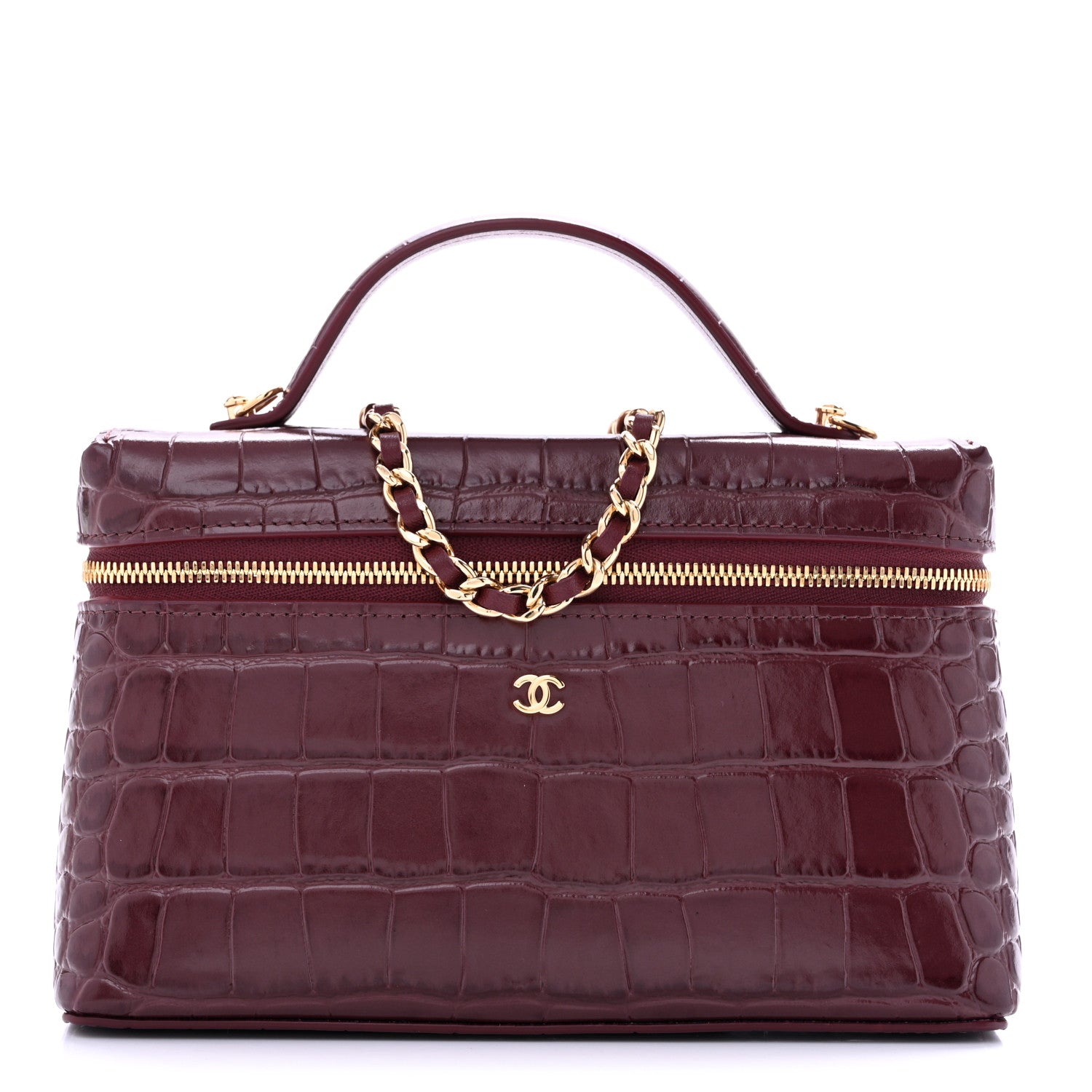 Chanel Calfskin Crocodile Embossed Crococo Exoticoco Vanity With Chain Dark Burgundy 1 of 10