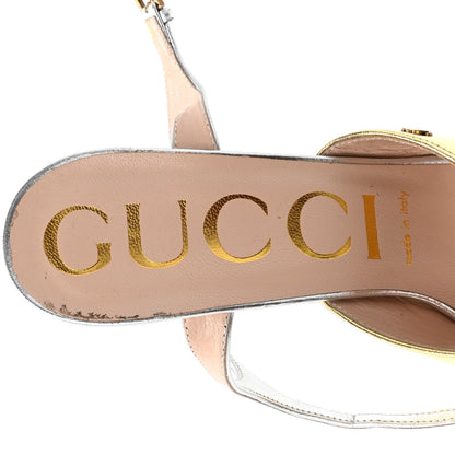 Gucci Metallic Nappa Double G 40/135mm Platform Sandals 38.5 Gold Silver 9 of 14