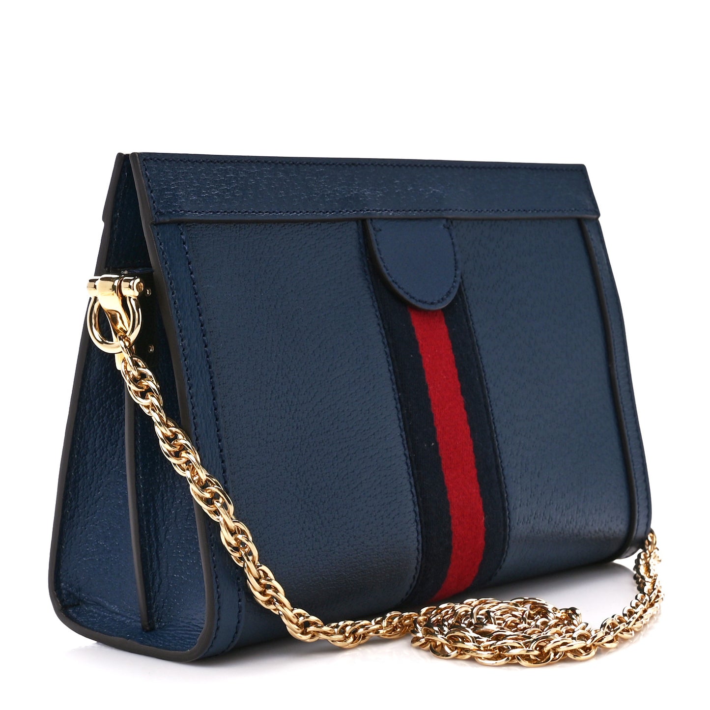 Textured Calfskin Web Small Ophidia Chain Shoulder Bag Blue Agata