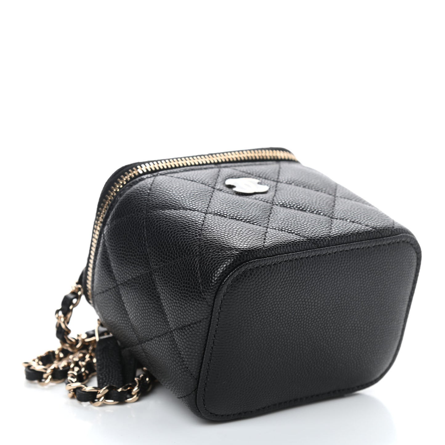 Caviar Quilted Mini Vanity Case With Chain Black