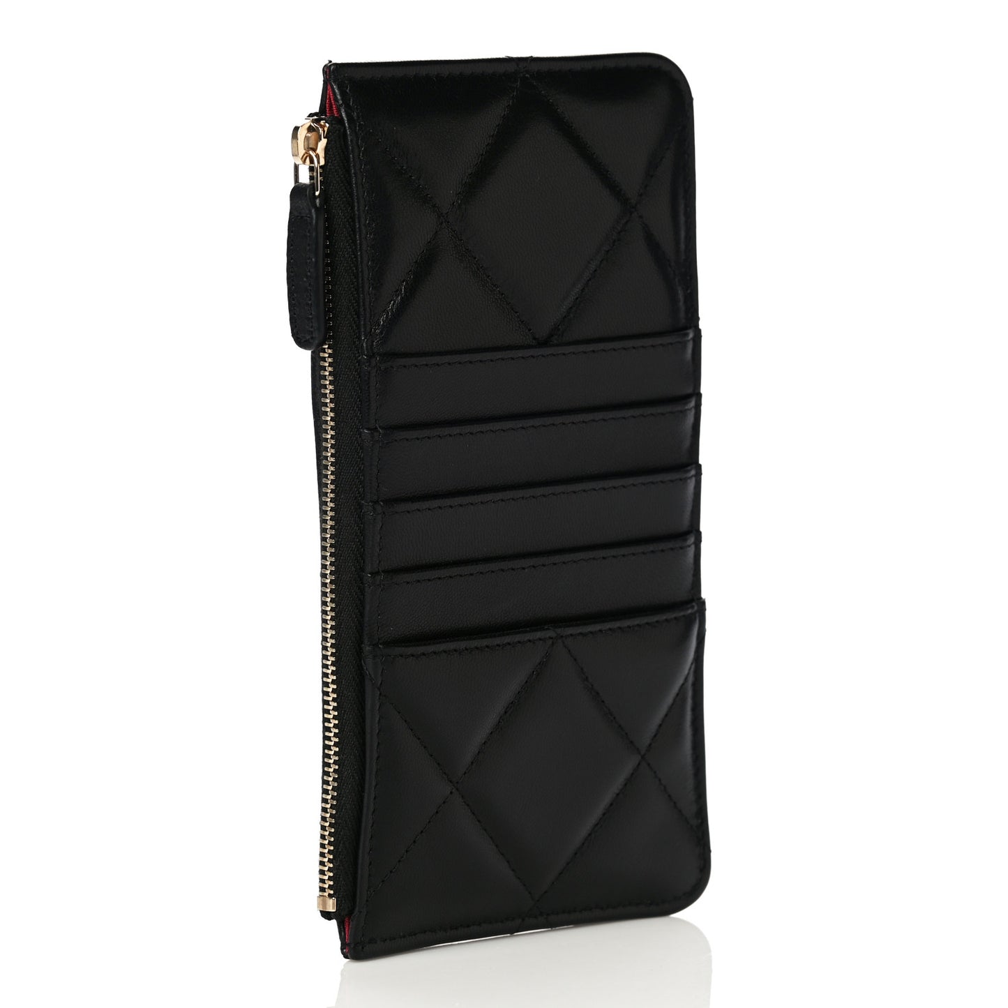 Goatskin Quilted Chanel 19 Flat Wallet Pouch Black