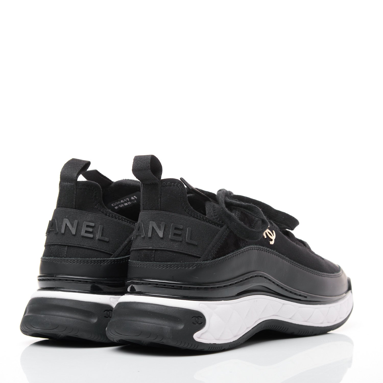 Chanel Velvet Calfskin Mixed Fibers CC Sneakers 41 Black 5 of 13