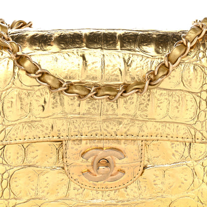 Chanel Metallic Calfskin Crocodile Embossed Cocodile Rectangular Mini Flap Gold 8 of 11
