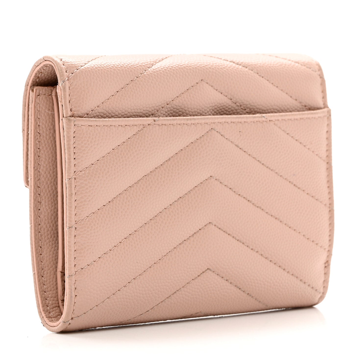 Grain De Poudre Matelasse Chevron Monogram Compact Tri Fold Wallet Pale Pink