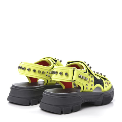 Gucci Technical Canvas Calfskin Studded Mens Aguru Sandals 7 Neon Yellow 4 of 8