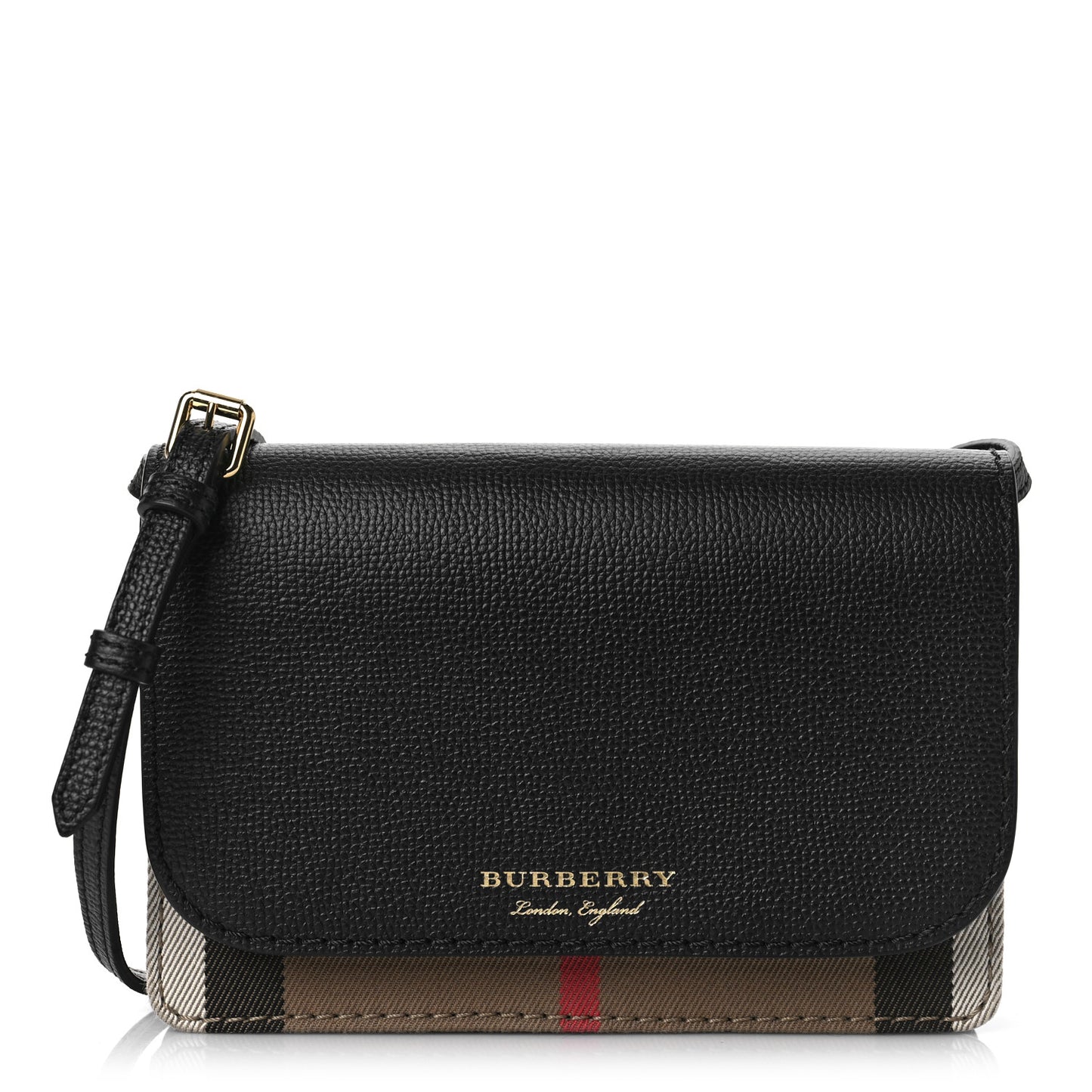 Grained Calfskin House Check Tartan Mix Hampshire Wallet On Chain Black