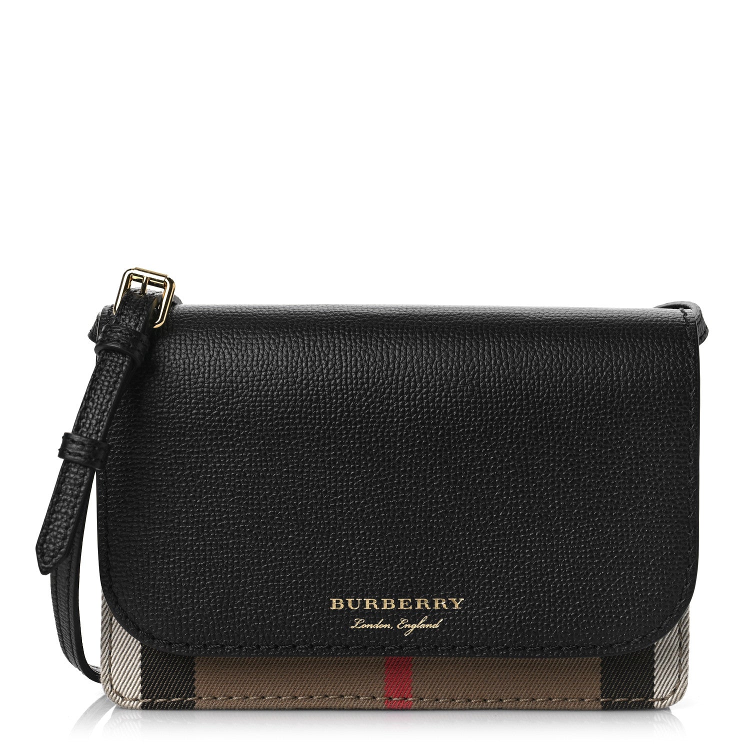 Burberry Grained Calfskin House Check Tartan Mix Hampshire Wallet On Chain Black 2 of 8