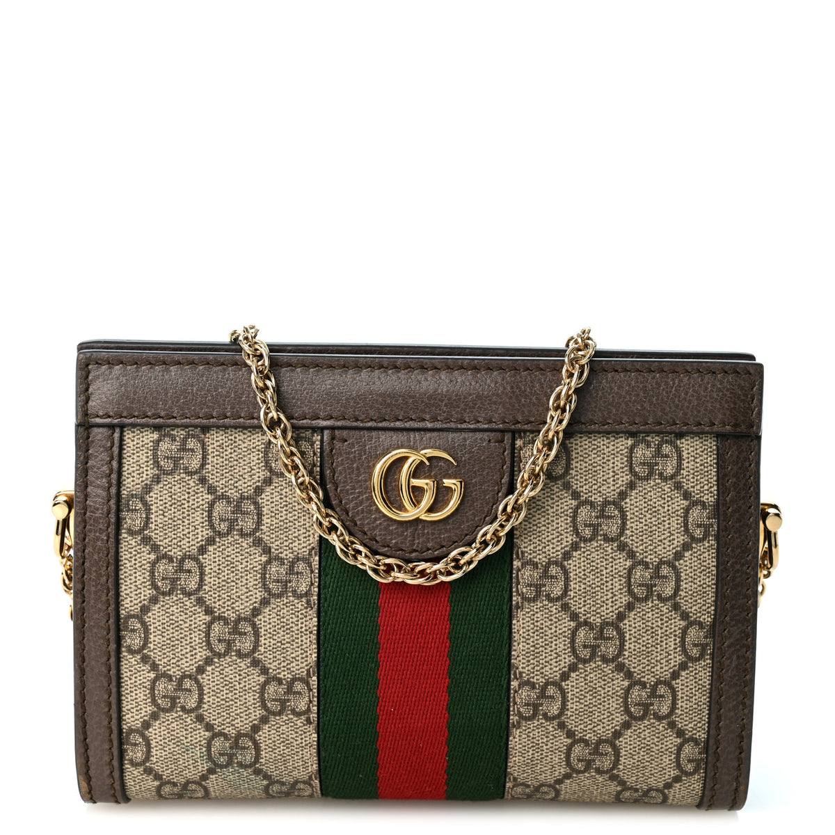 Gucci GG Supreme Monogram Textured Dollar Calfskin Web Mini Ophidia Chain Shoulder Bag Beige Ebony New Acero 1 of 11