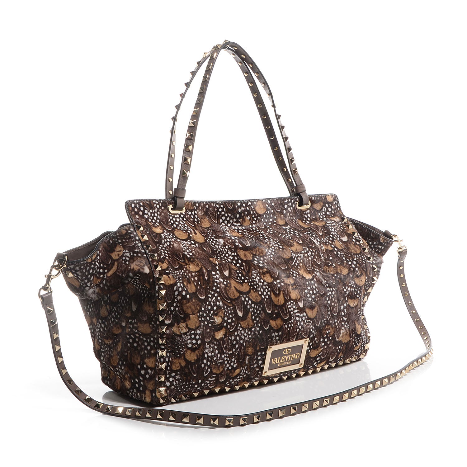 Valentino Garavani Calf Hair Feather Medium Rockstud Tote 4 of 11