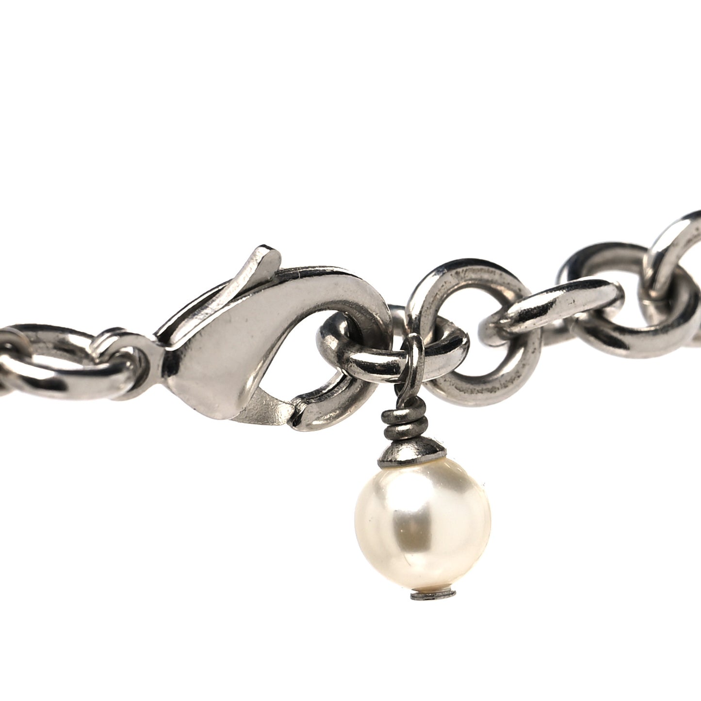 Graduated Pearl Crystal CC Long Necklace Silver