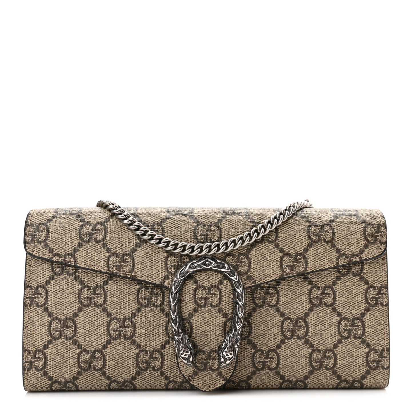 GG Supreme Monogram Dionysus Chain Clutch Wallet Beige Taupe