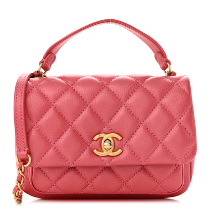 Chanel Metallic Calfskin Quilted Top Handle Flap Dark Pink 1 of 13