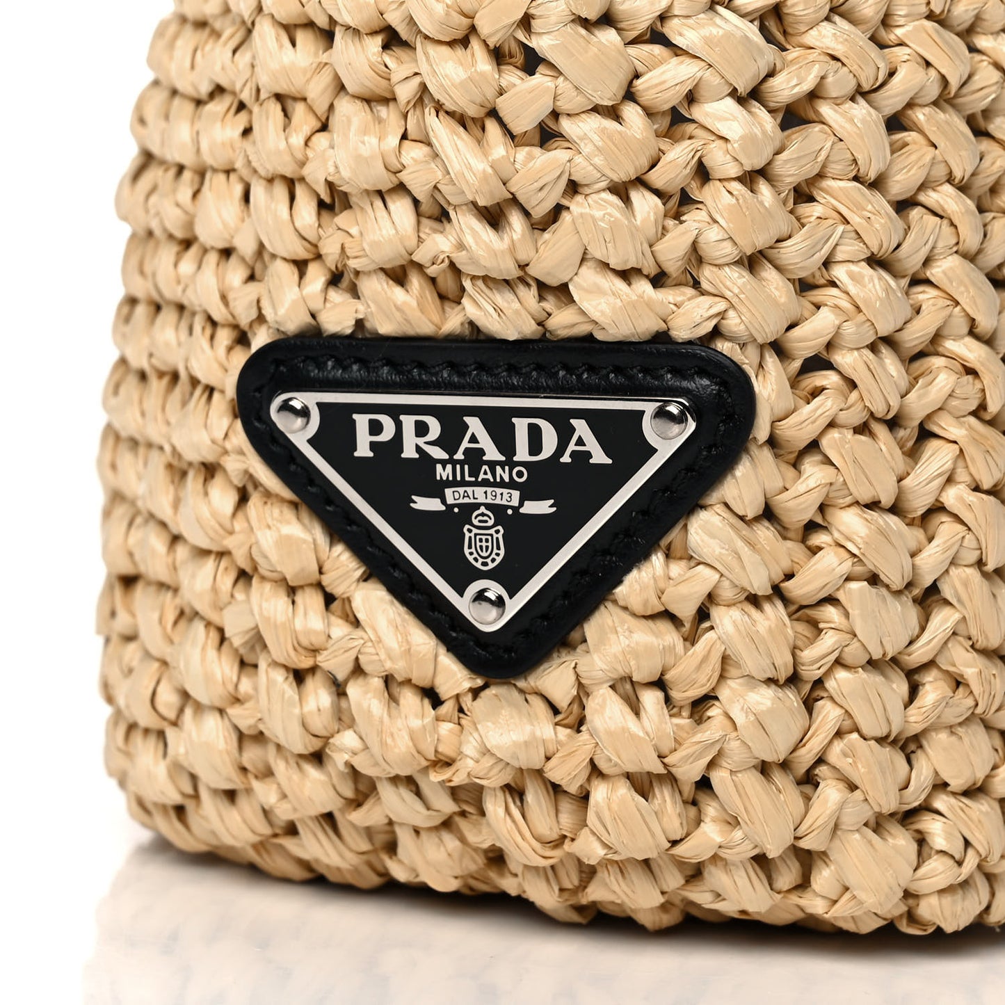 Yarn Raffia Effect Crochet Embroidered Small Logo Tote Naturale