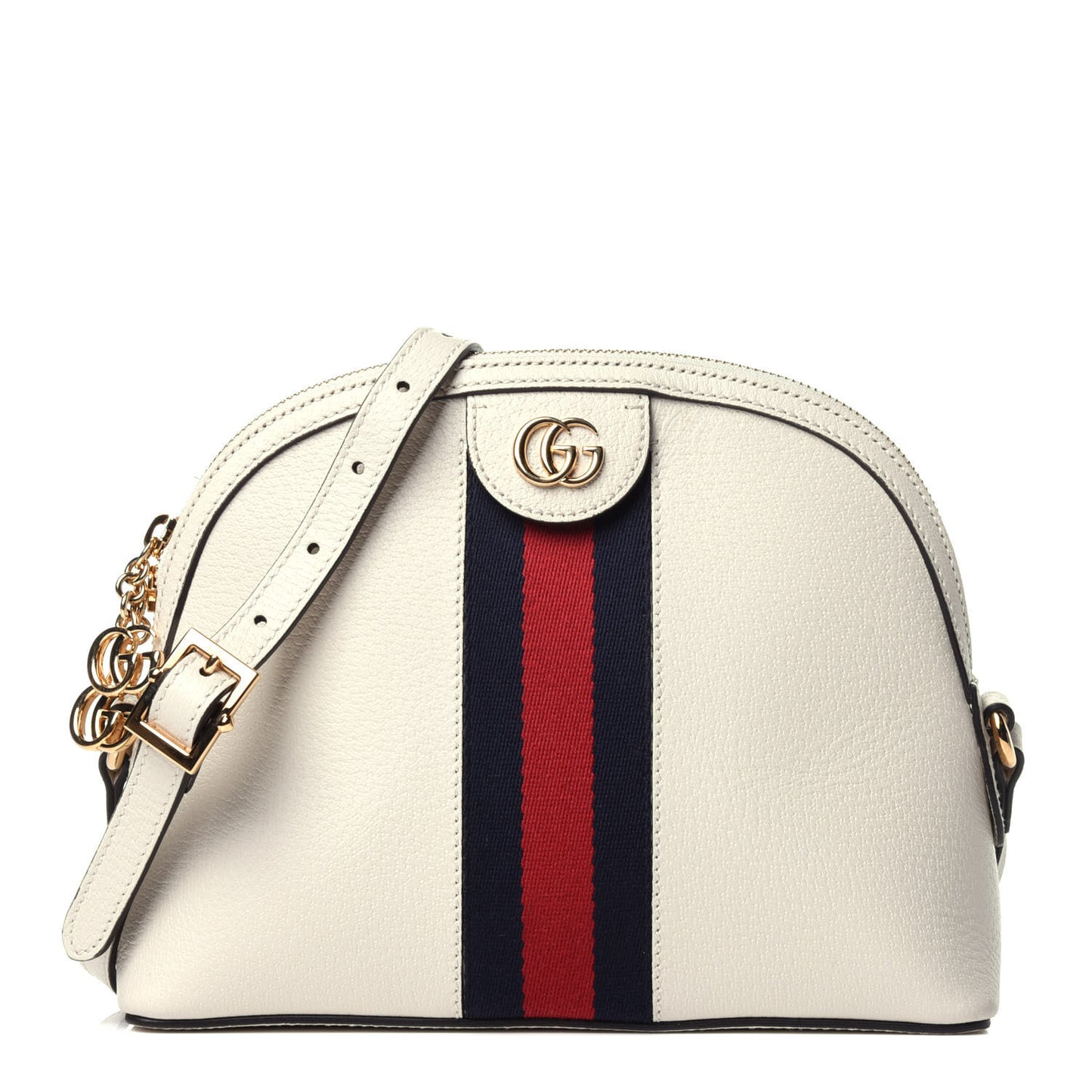 Textured Dollar Calfskin Web Small Ophidia Dome Shoulder Bag Mystic White