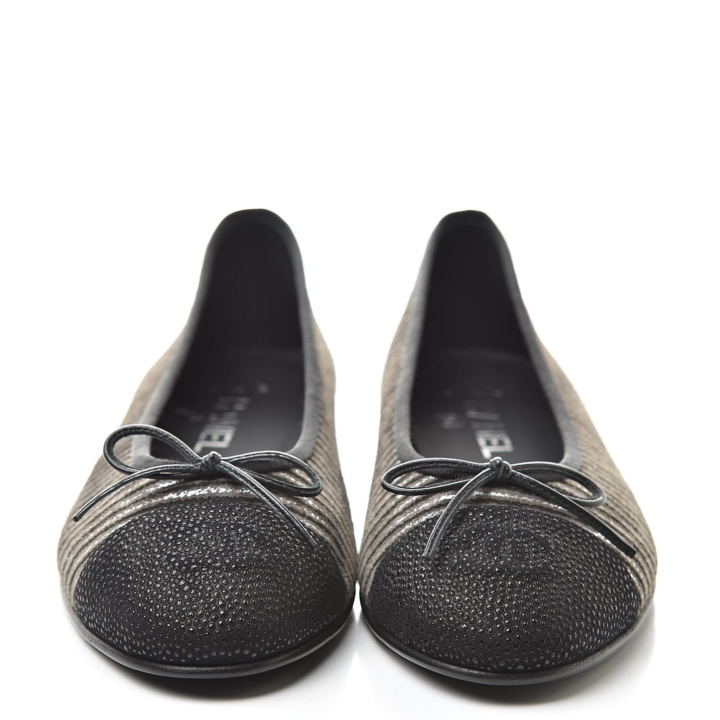 Velvet Caviar Striped CC Cap Toe Ballerina Flats 39 Grey Black