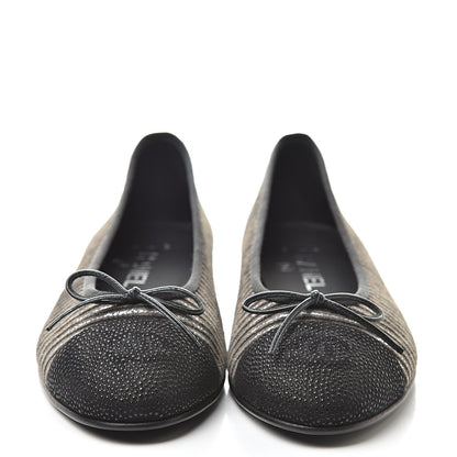 Chanel Velvet Caviar Striped CC Cap Toe Ballerina Flats 39 Grey Black 2 of 7