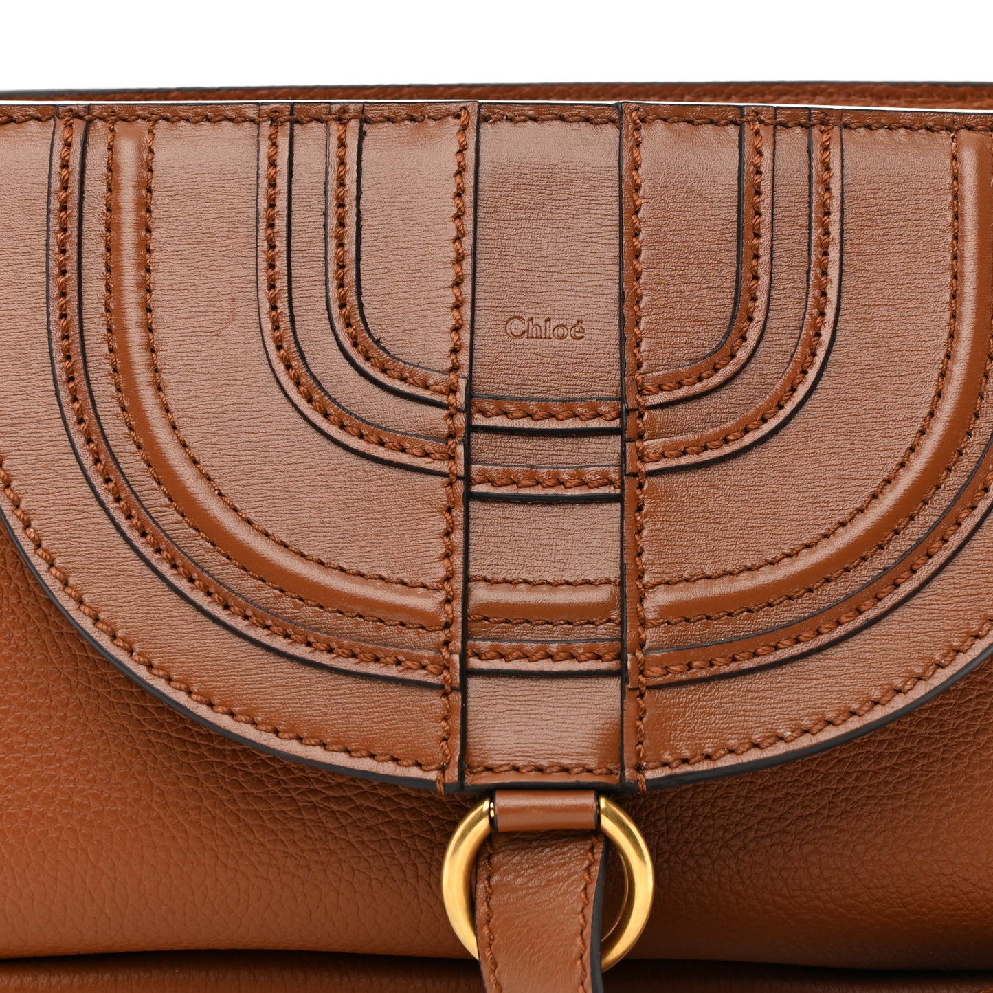 Shiny Grained Calfskin Small Marcie Clutch Tan