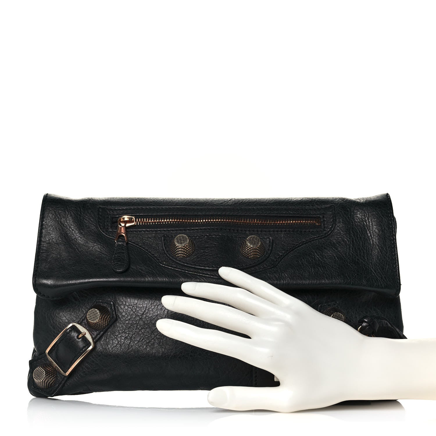 Balenciaga Agneau Giant 21 Rose Gold Hardware Envelope Clutch Black 2 of 14