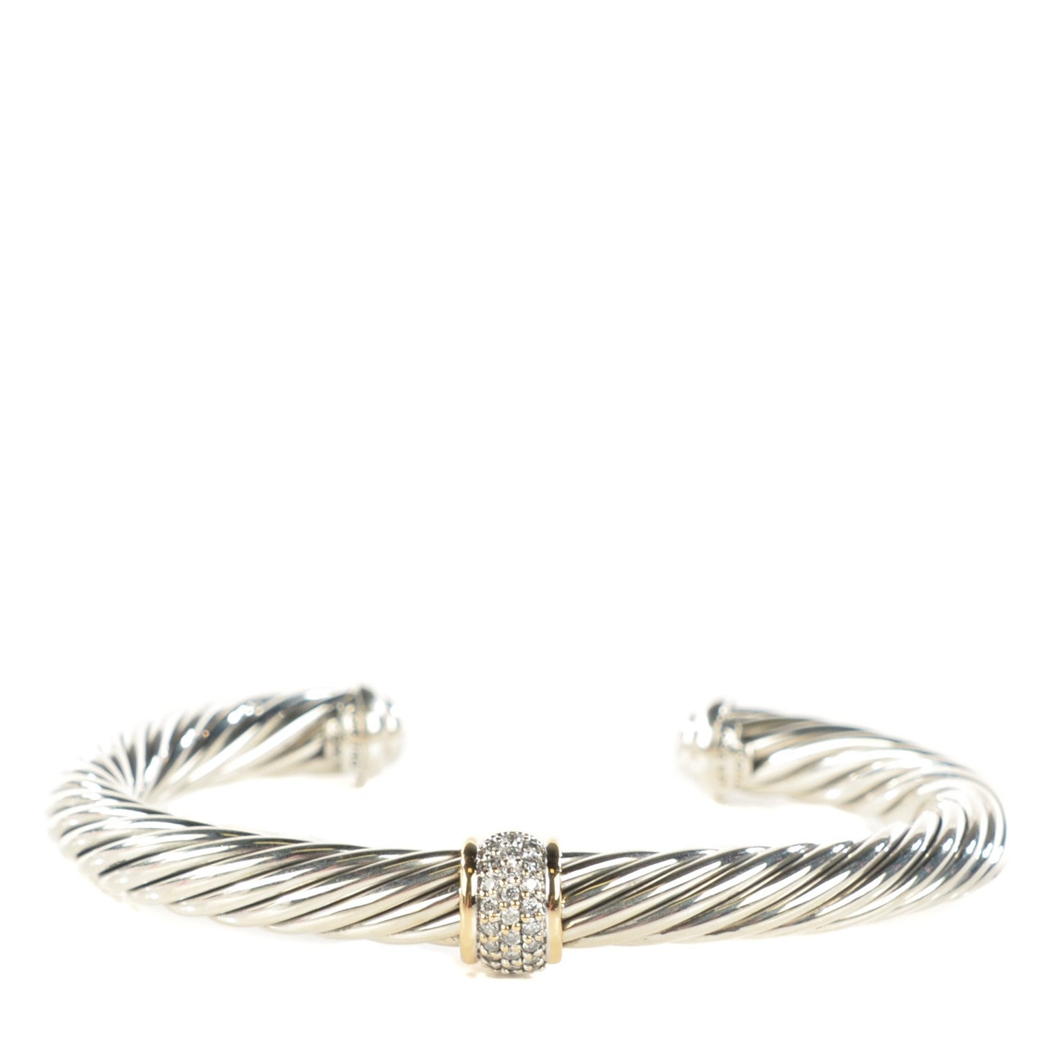 David Yurman Sterling Silver 18K Yellow Gold Diamond Pave 7mm Cable Classics Bracelet 1 of 5
