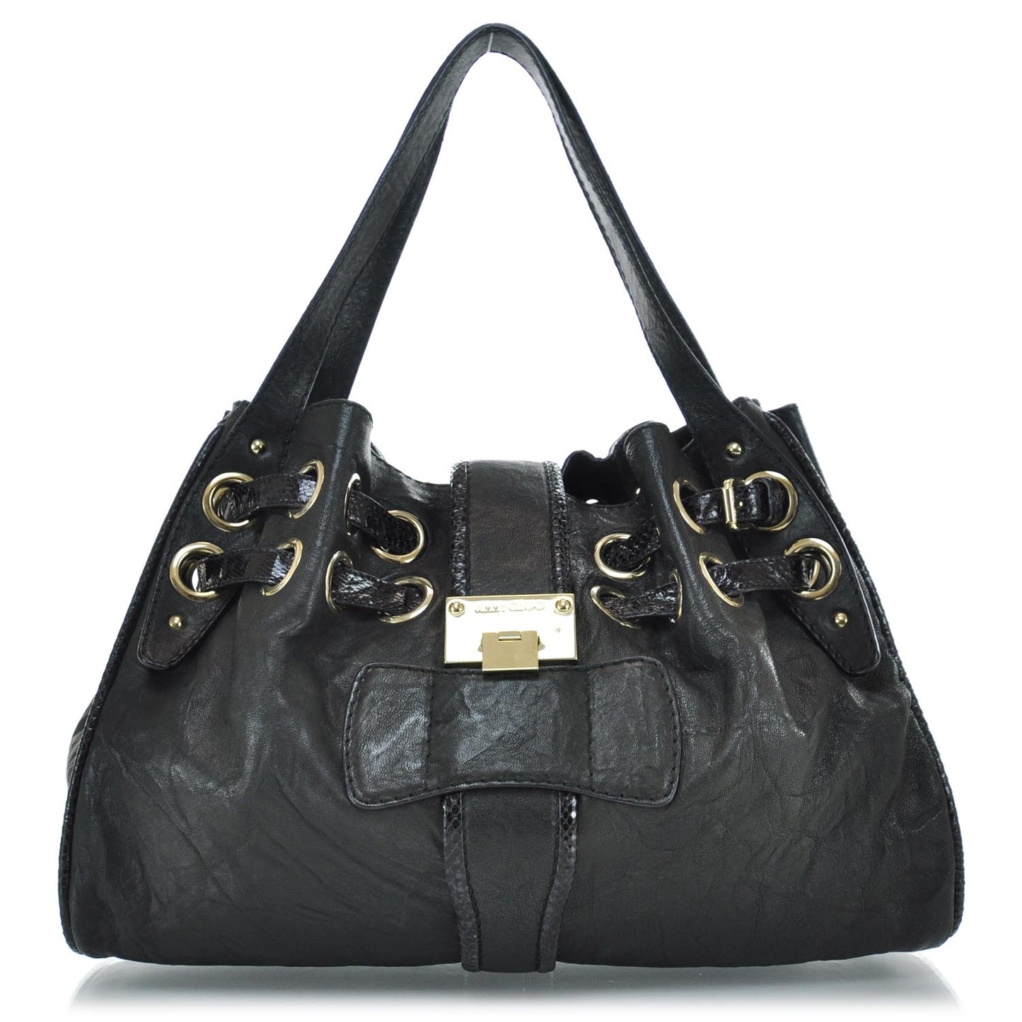Biker Leather Elaphe Snakeskin Trim Ramona Black