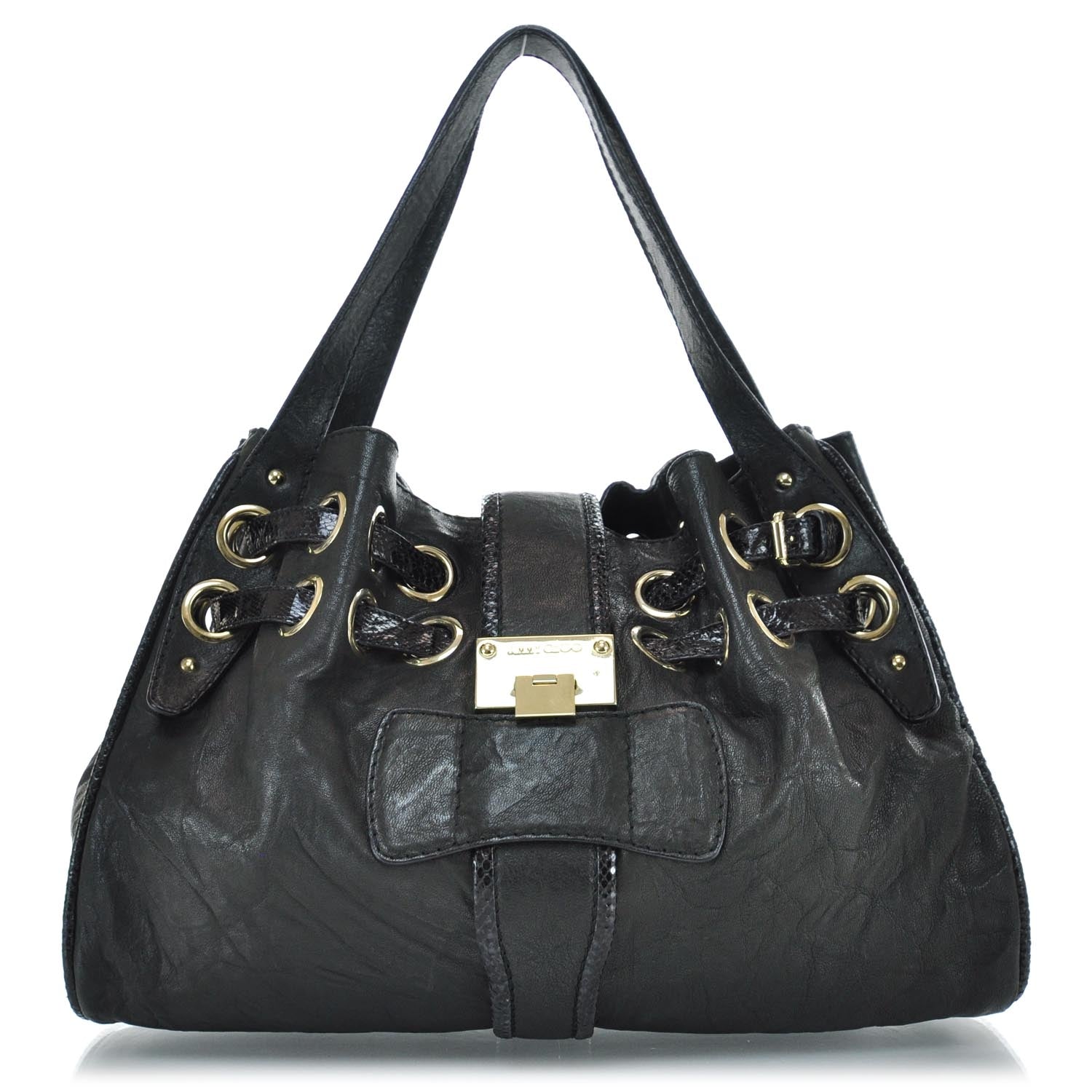 Jimmy Choo Biker Leather Elaphe Snakeskin Trim Ramona Black 1 of 10
