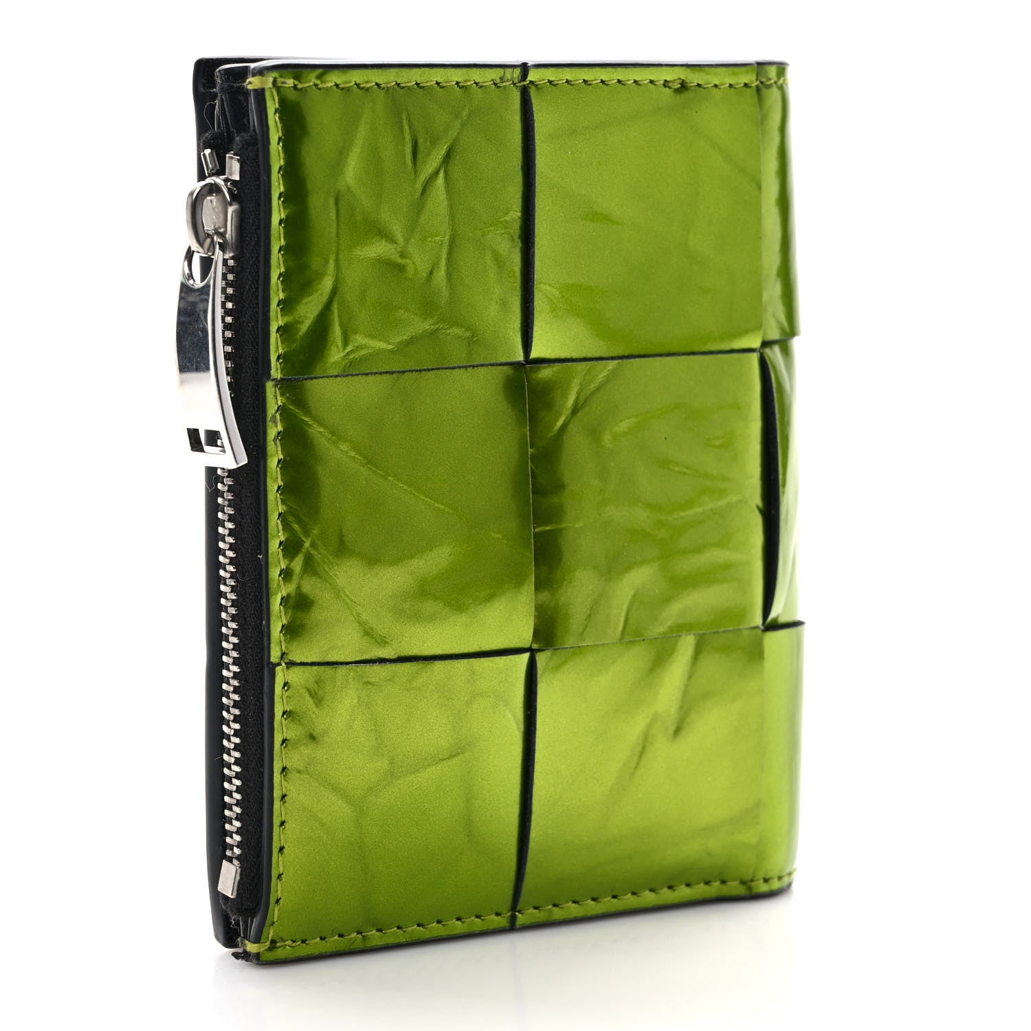 Bottega Veneta Metallic Crushed Calfskin Intrecciato Zip Card Holder Chlorophyll 3 of 6