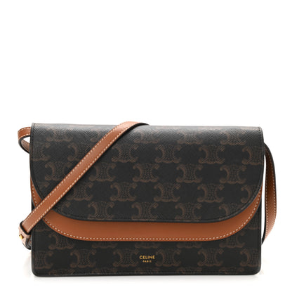 Celine Triomphe Canvas Lambskin Wallet On Strap Tan 1 of 10