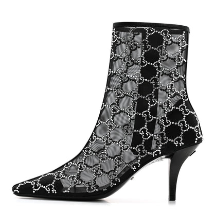Gucci Tela Retino Kid Scamosciato Crystal GG Monogram Square Demi Boot 37 Black 1 of 8
