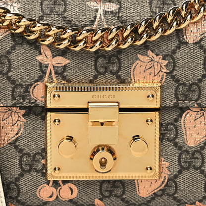 Gucci GG Supreme Monogram Berry Textured Dollar Calfskin Small Padlock Shoulder Bag Beige Ebony Light Copper Mystic White 8 of 11