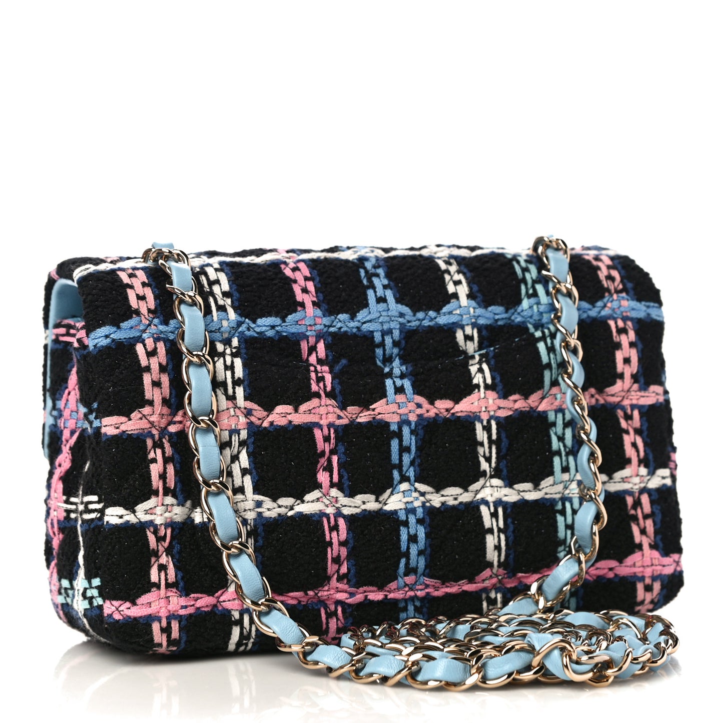 Tweed Quilted Mini Rectangular Flap Black Pink Blue Ecru