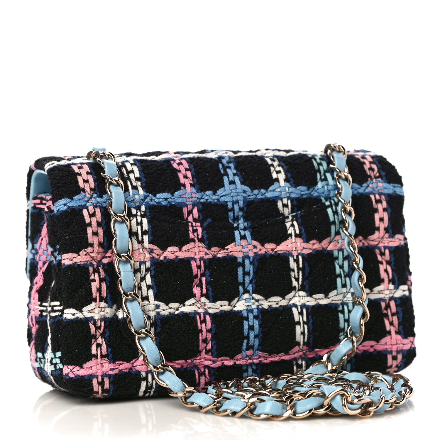 Chanel Tweed Quilted Mini Rectangular Flap Black Pink Blue Ecru 3 of 11