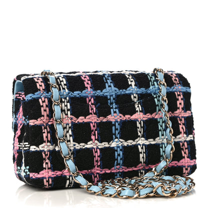 Chanel Tweed Quilted Mini Rectangular Flap Black Pink Blue Ecru 3 of 11
