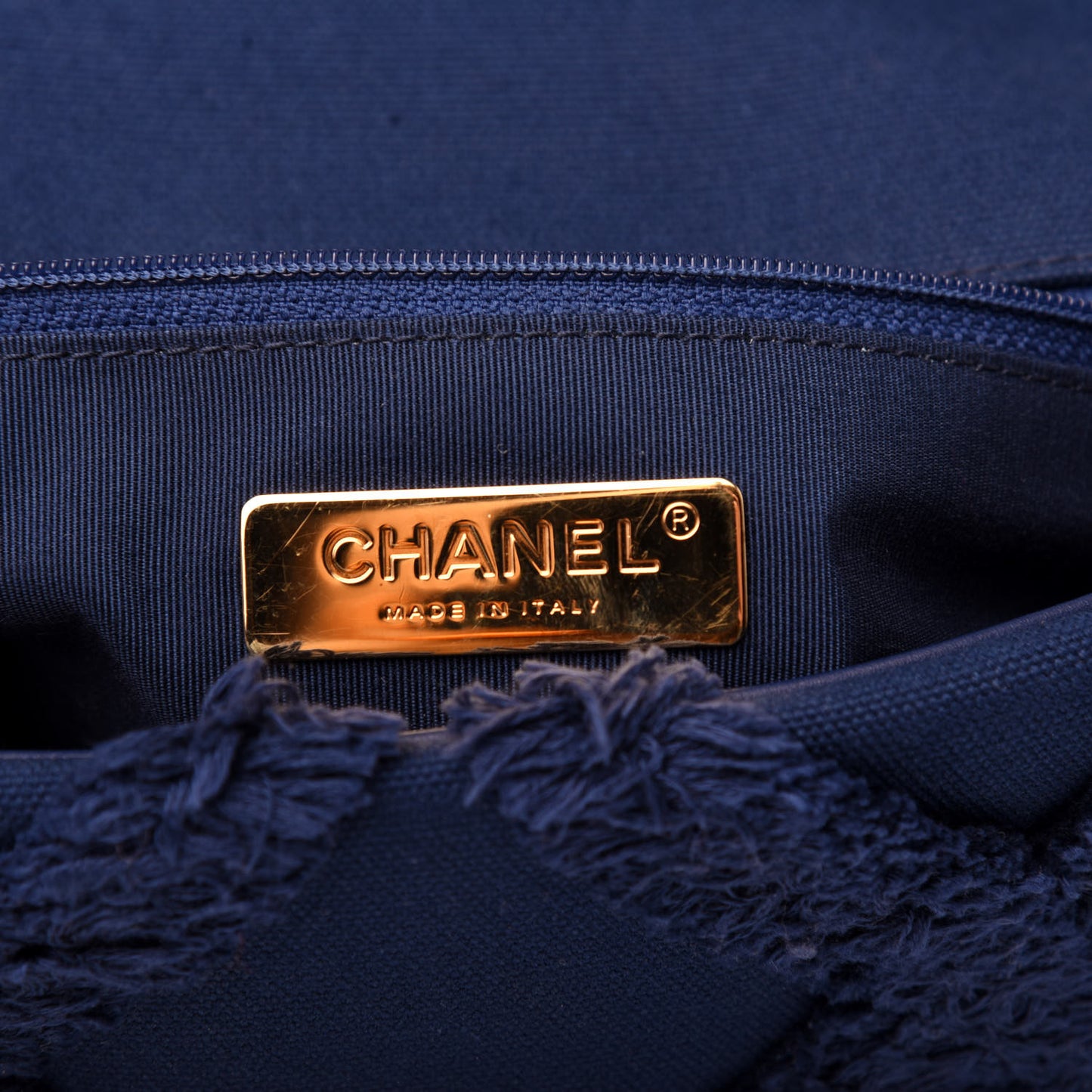Cotton Canvas Quilted Medium Chanel 19 Flap Navy Blue