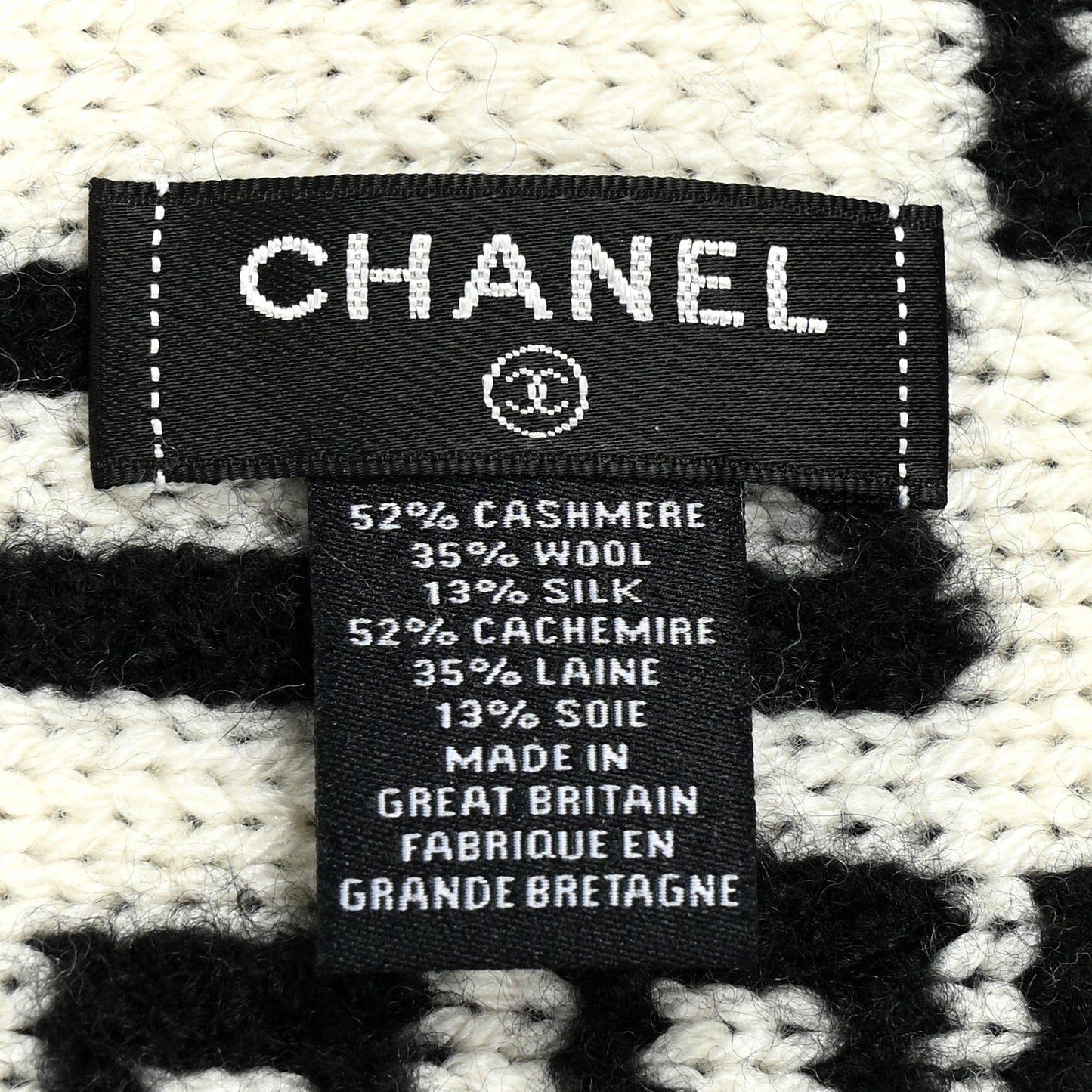 Cashmere Wool Silk CC Scarf Black White
