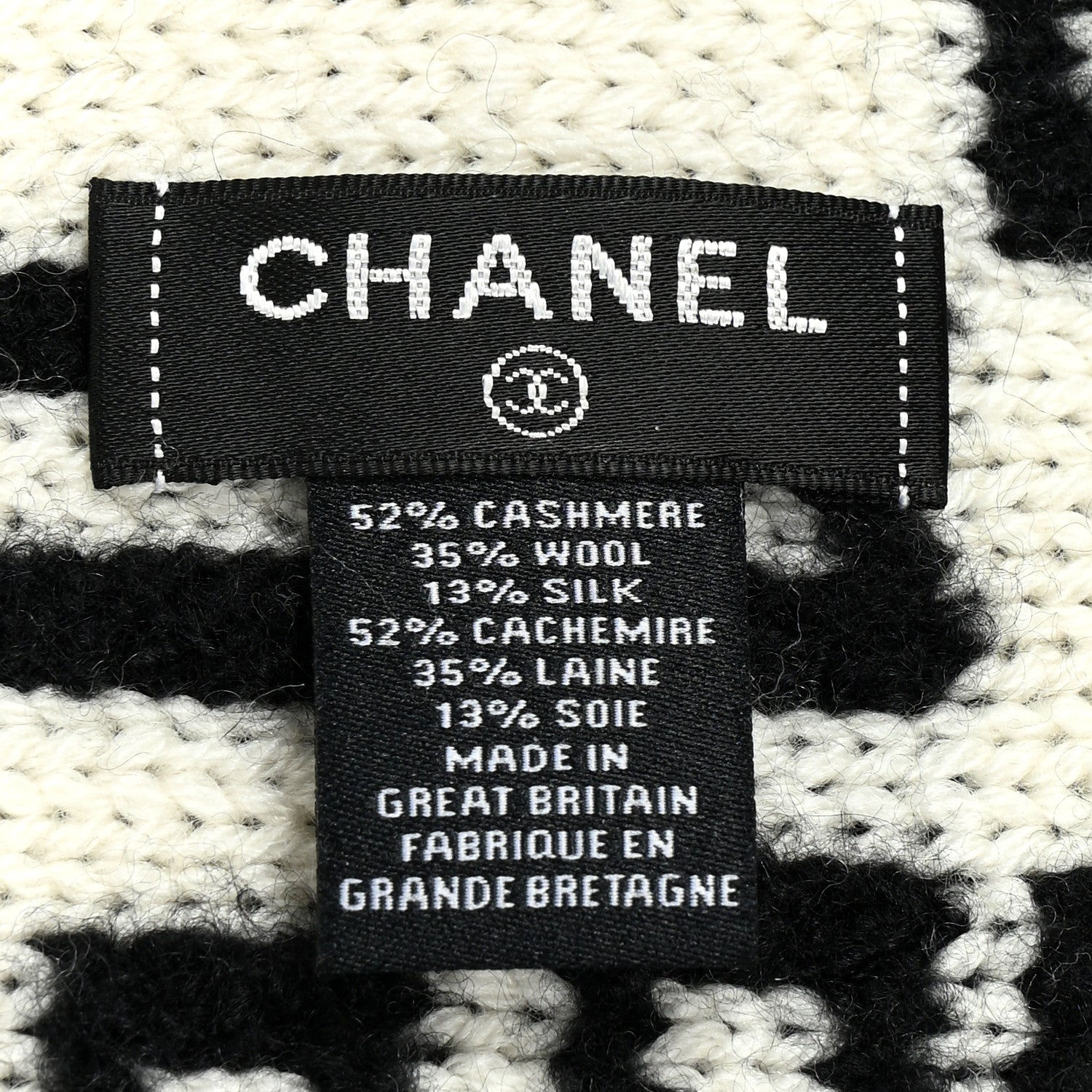 Chanel Cashmere Wool Silk CC Scarf Black White 3 of 3