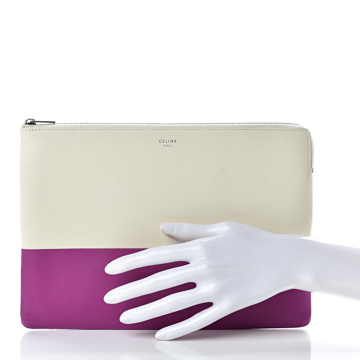 Lambskin Bi-Color Solo Clutch Pouch White Magenta