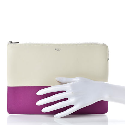 Celine Lambskin Bi-Color Solo Clutch Pouch White Magenta 2 of 10