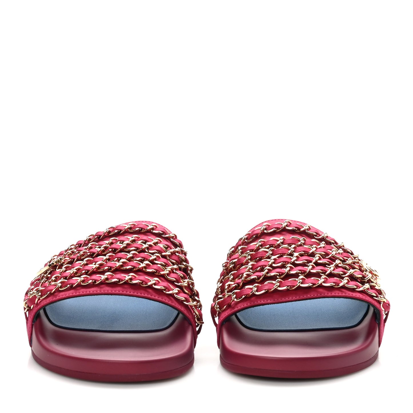 Satin Chain Slides Sandals Flats 40 Dark Fuchsia