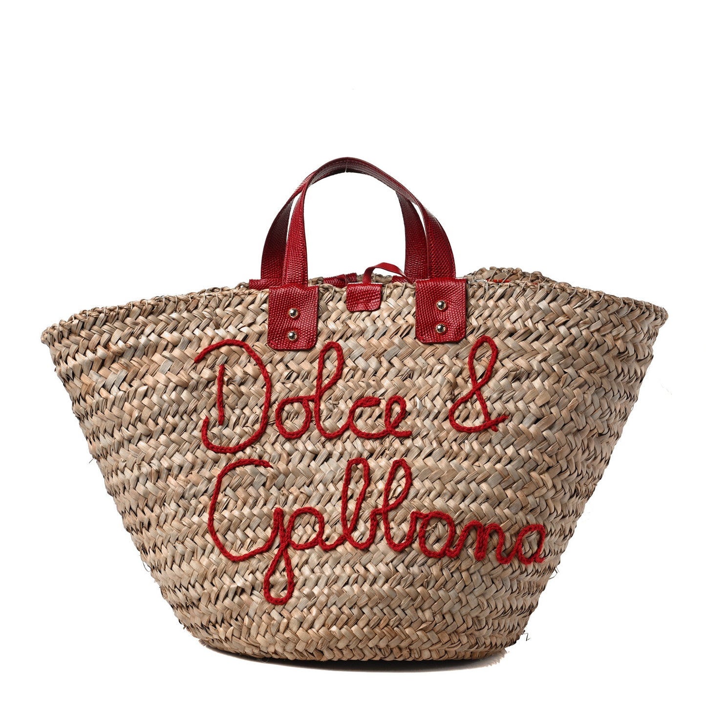 Woven Raffia Lizard Kendra Logo Tote Red Multicolor