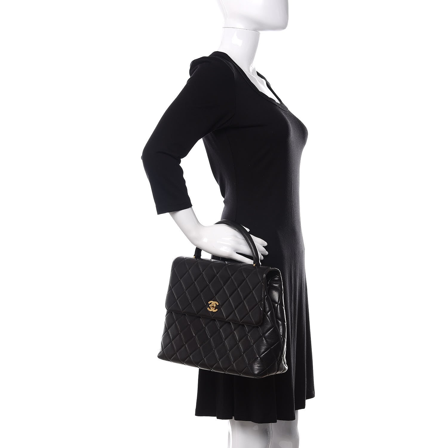 Chanel Lambskin Quilted Jumbo Kelly Flap Bag Black 2 of 22