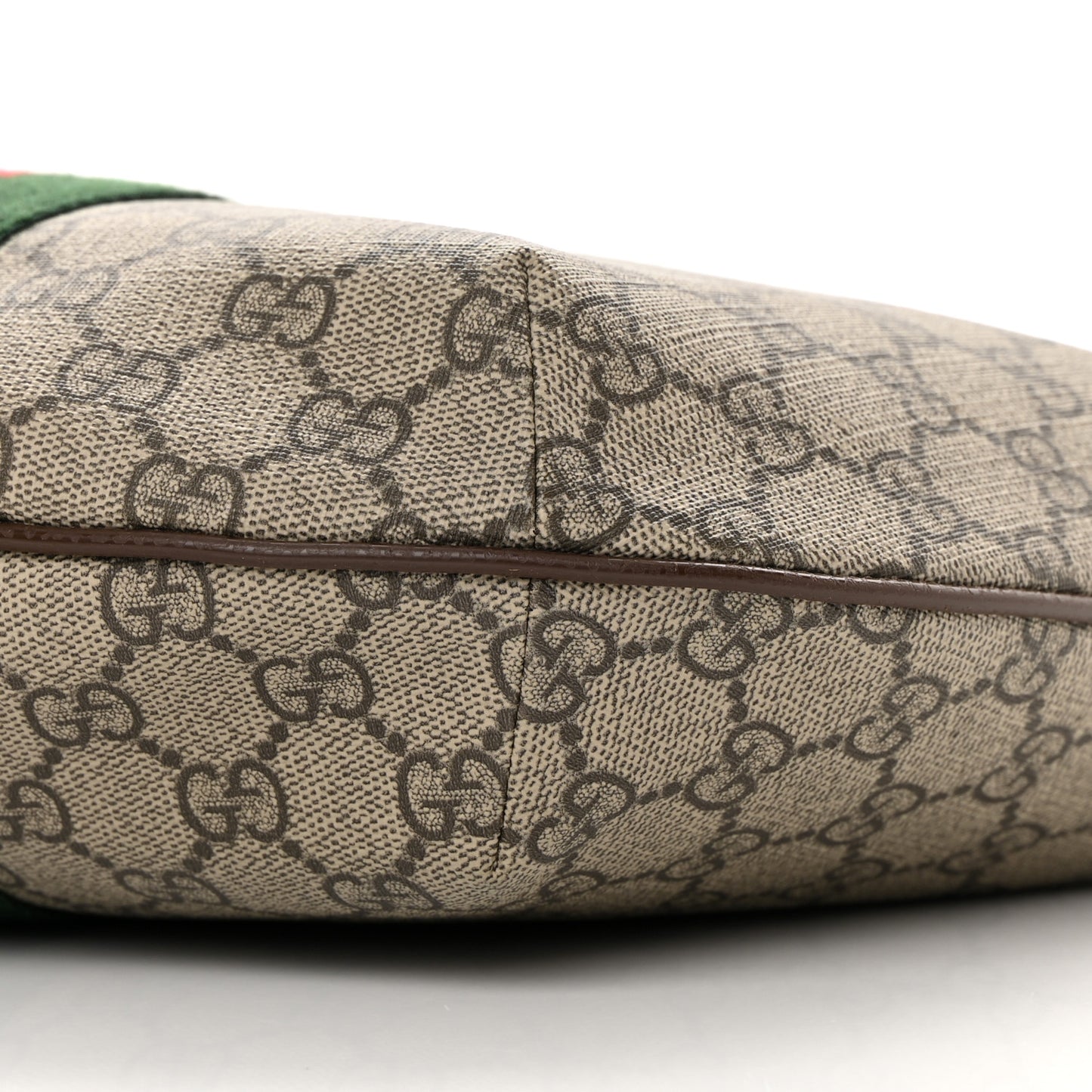 GG Supreme Monogram Textured Dollar Calfskin Web Small Ophidia Half Moon Hobo Beige Ebony New Acero